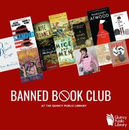 photo of a bunch of banned books on a red background